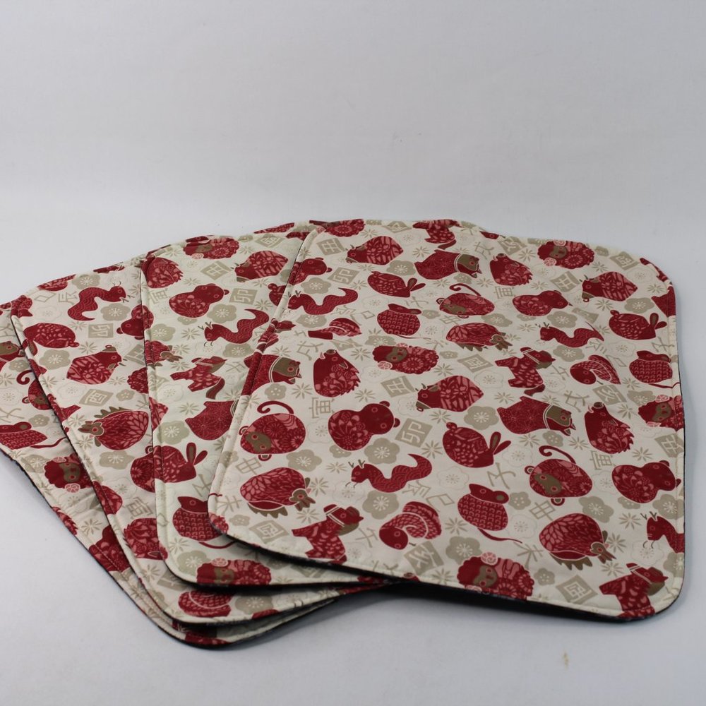 Set of 4 Handmade Quilted Chinese Zodiac Cotton Reversible Placemats #112 - Picture 2 of 4